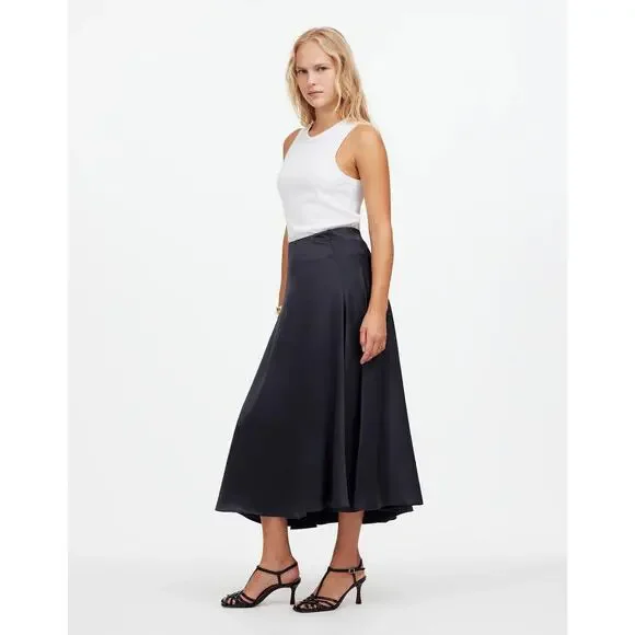 Madewell Womens Hi-Rise Satin Circle Midi Slip Skirt NS630 True Black Size 4 NWT - Picture 2 of 4